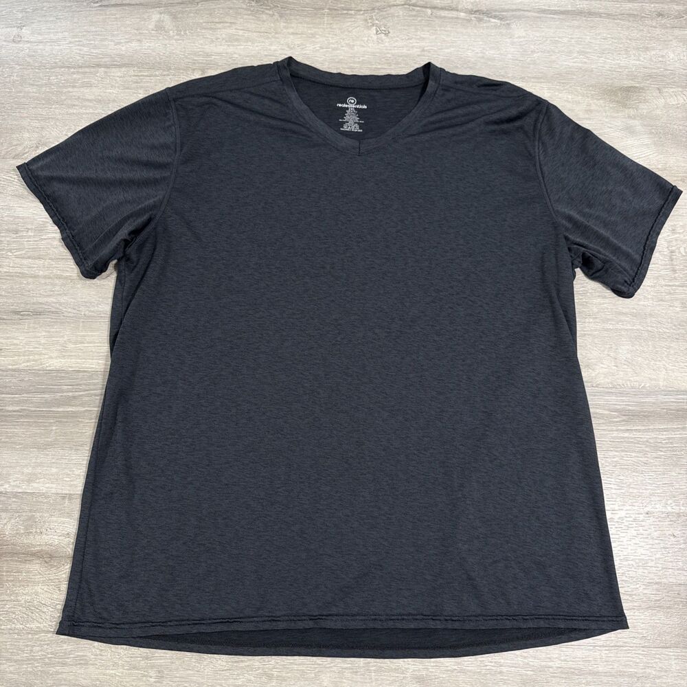 Real Essentials Men's Shirt Black Heather V Neck Short Sleeve Tee 2XL Soft Stret